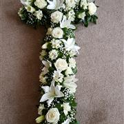 Cross in Classic White Lilies and Roses