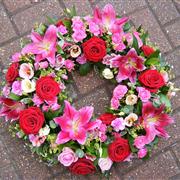 Pink Lily &amp; Red Rose Wreath