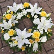 White Lily &amp; Yellow Rose Wreath